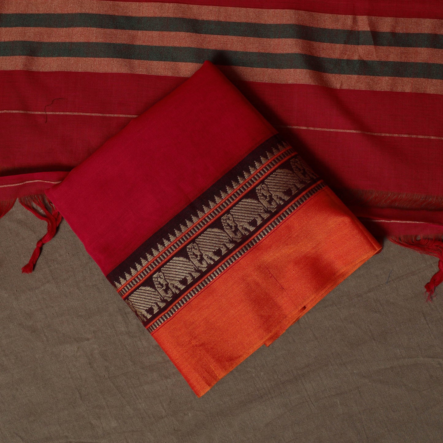 Dharwad Mercerised Cotton 3pc Unstitched Dress Material Suit Set with Woven Border 08
