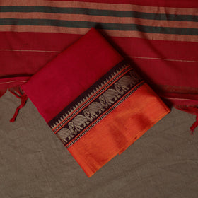 Dharwad Mercerised Cotton 3pc Unstitched Dress Material Suit Set with Woven Border 08