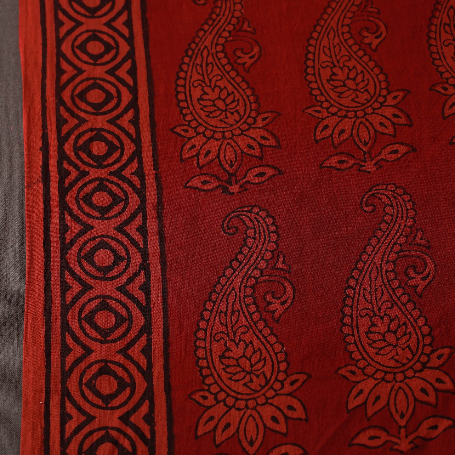 Red - Natural Dyed Bagh Block Print Mul Cotton Fabric 01