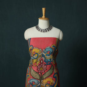 Handpainted Srikalahasti Pen Work Kalamkari Bangalore Silk 2pc Unstitched Dress Material Kurta Set 26