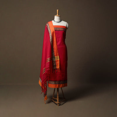 Dharwad Mercerised Cotton 3pc Unstitched Dress Material Suit Set with Woven Border 08