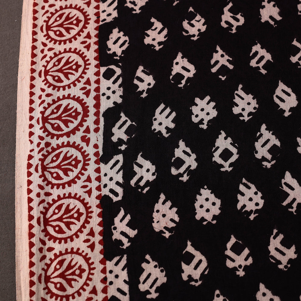 Black - Natural Dyed Bagh Block Print Mul Cotton Fabric 02