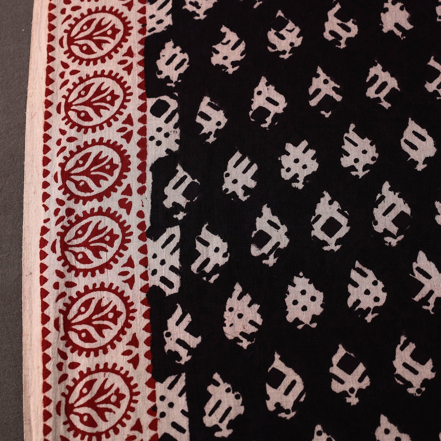 Black - Natural Dyed Bagh Block Print Mul Cotton Fabric 02