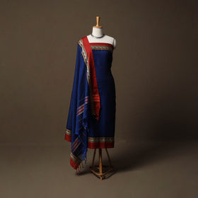 Dharwad Mercerised Cotton 3pc Unstitched Dress Material Suit Set with Woven Border 09