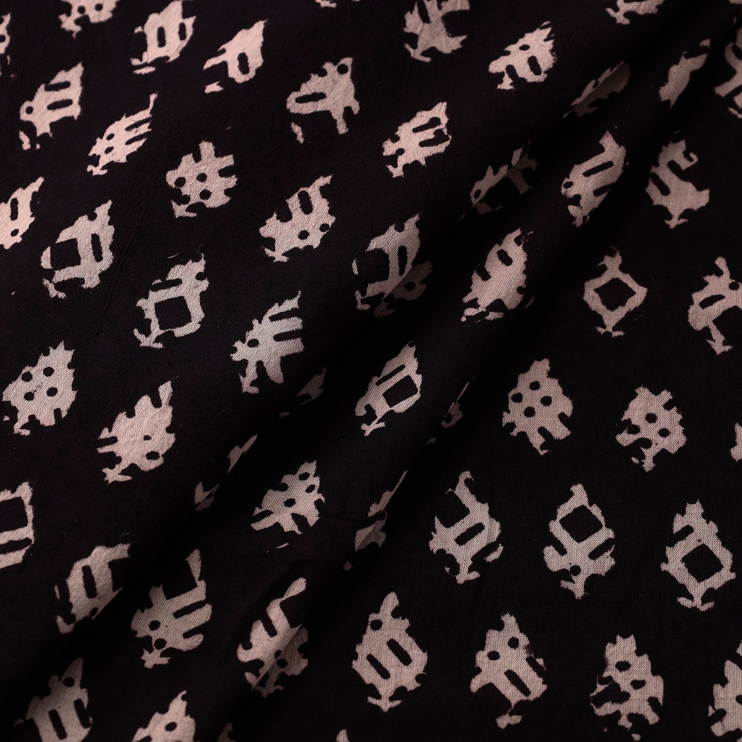 Black - Natural Dyed Bagh Block Print Mul Cotton Fabric 02