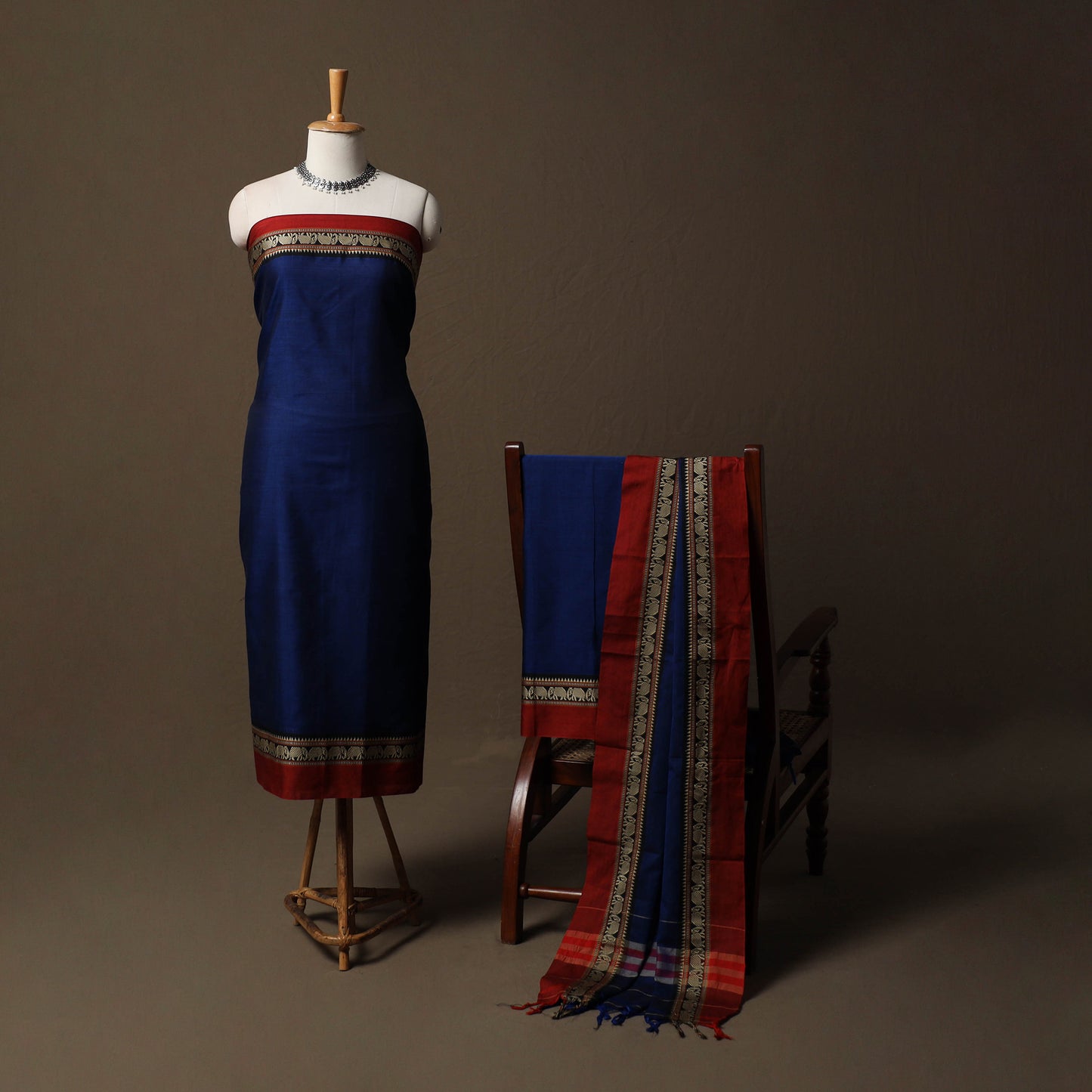 Dharwad Mercerised Cotton 3pc Unstitched Dress Material Suit Set with Woven Border 09