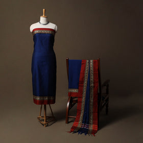 Dharwad Mercerised Cotton 3pc Unstitched Dress Material Suit Set with Woven Border 09