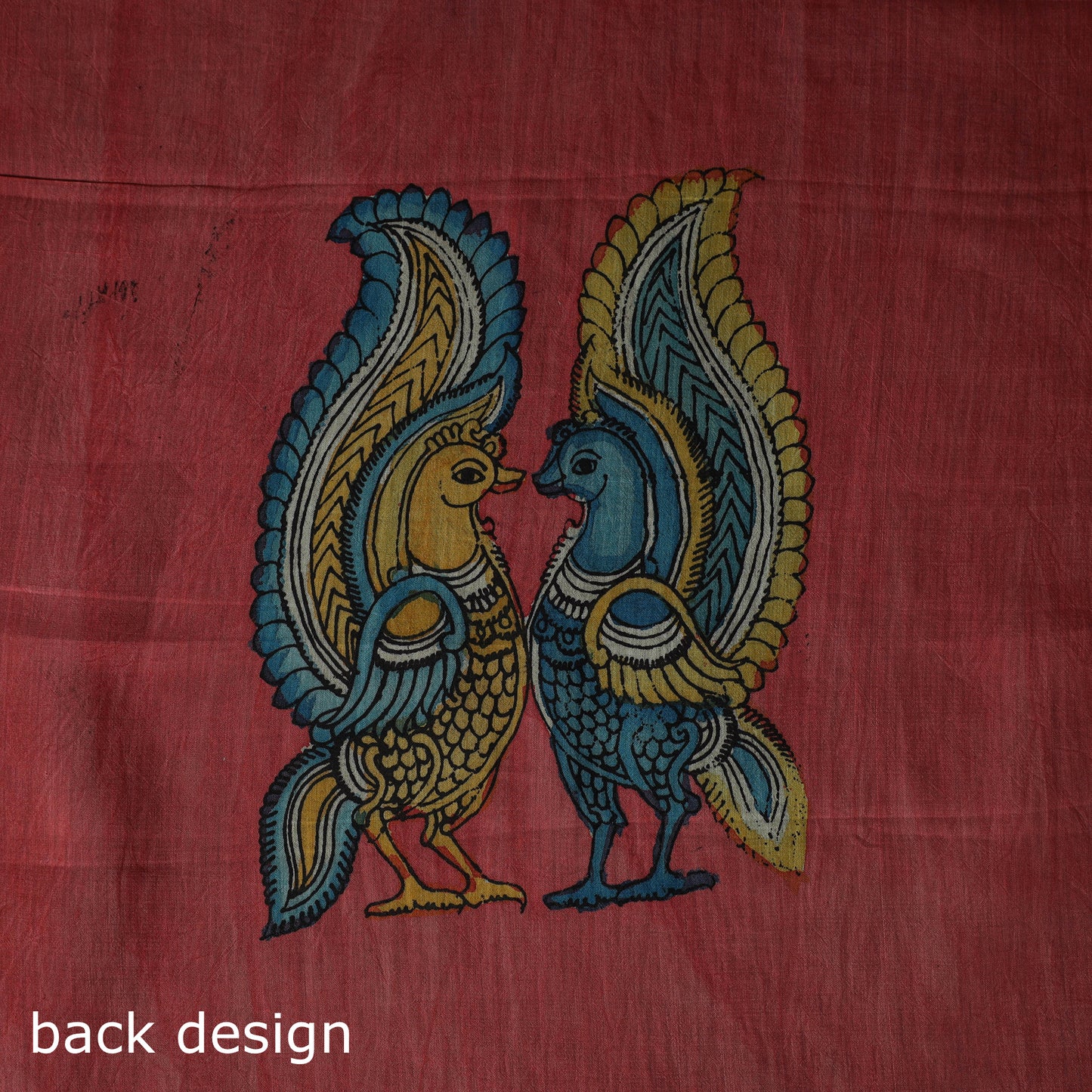 Handpainted Srikalahasti Pen Work Kalamkari Bangalore Silk 2pc Unstitched Dress Material Kurta Set 26