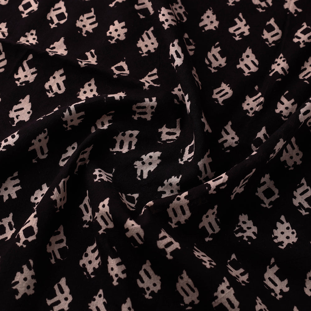 Black - Natural Dyed Bagh Block Print Mul Cotton Fabric 02