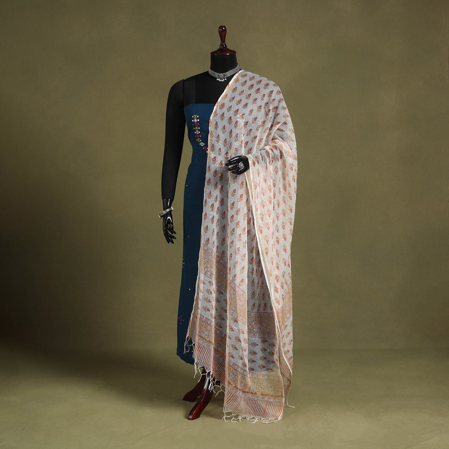 White - kota doria cotton sanganeri floral dupatta 29