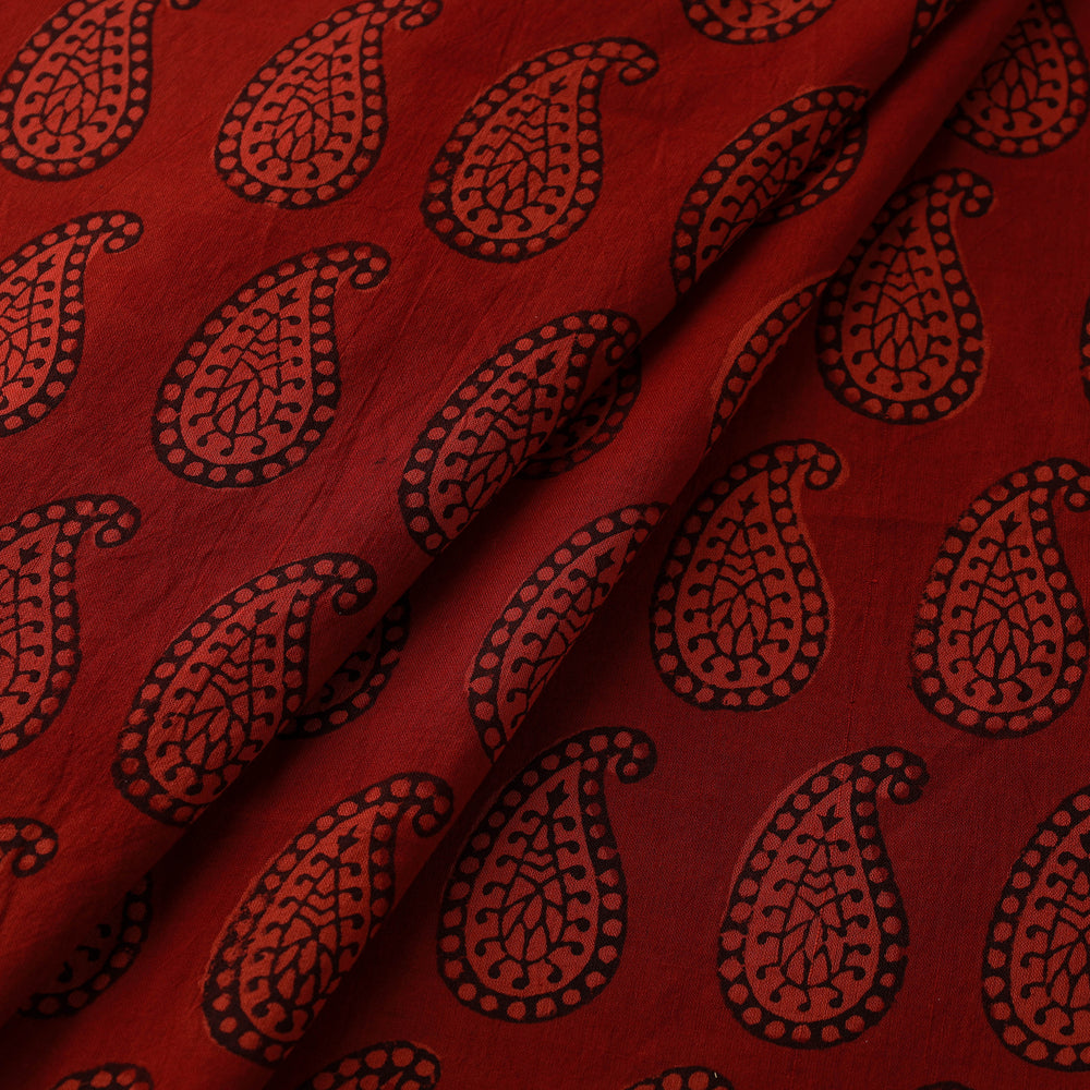 Red - Natural Dyed Bagh Block Print Mul Cotton Fabric 03