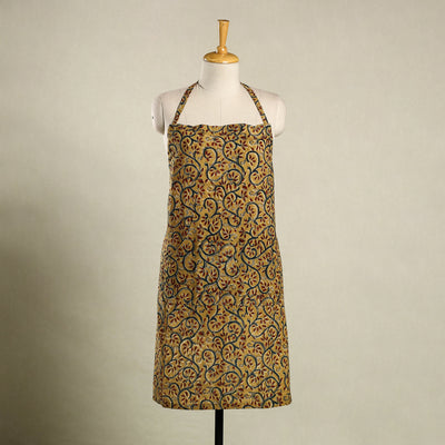 Yellow Kalamkari Block Print Cotton Apron with Pocket