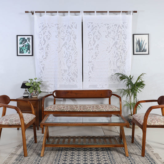 White - Applique Queen Cutwork Cotton Window Curtain from Barmer (5 x 3.5 feet) (single piece)
