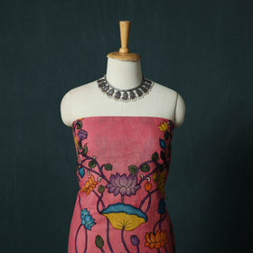 Handpainted Srikalahasti Pen Work Kalamkari Bangalore Silk 2pc Unstitched Dress Material Kurta Set 27
