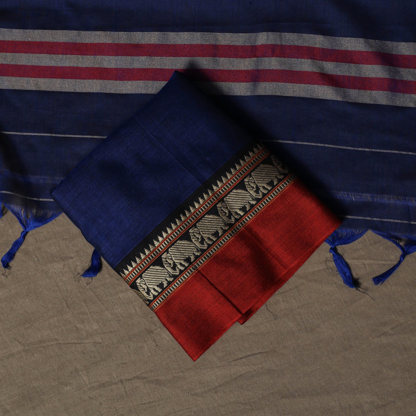 Dharwad Mercerised Cotton 3pc Unstitched Dress Material Suit Set with Woven Border 09