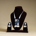 Blue - handmade shell work fabart necklace set 06