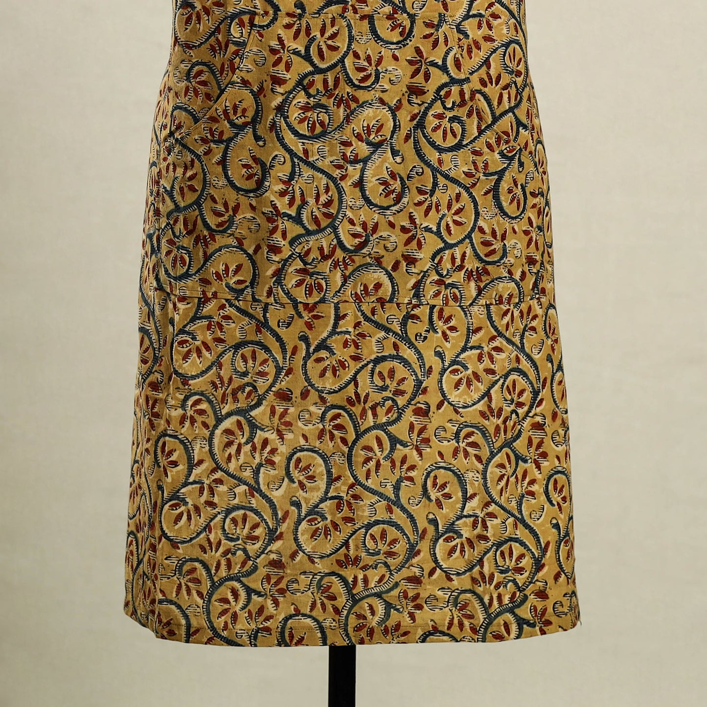 Yellow Kalamkari Block Print Cotton Apron with Pocket