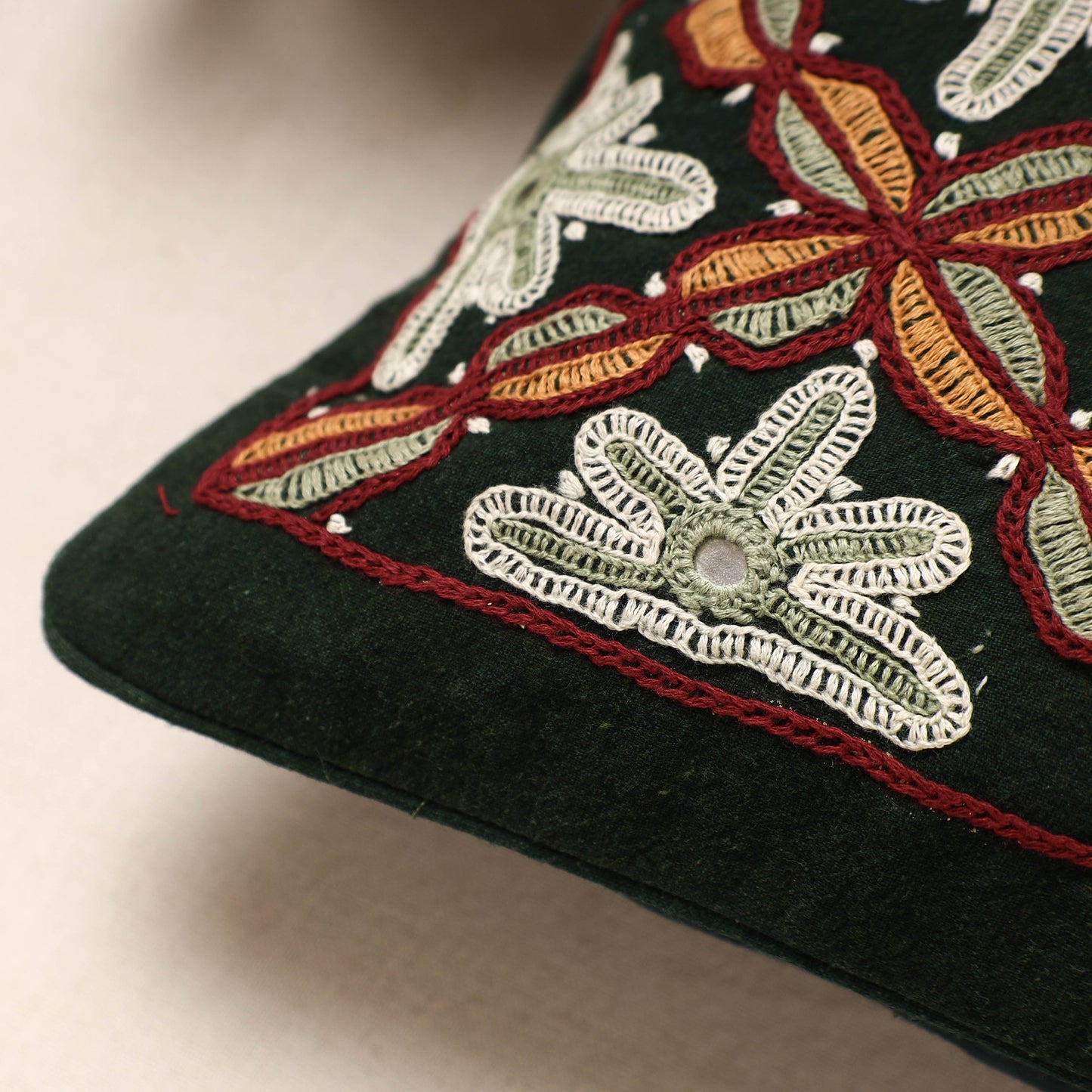 Kala Raksha Pakko Hand Embroidery Cotton Cushion Cover (12 x 12 in)