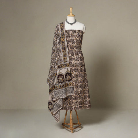 Beige - 2pc pedana cotton unstitched kalamkari dress