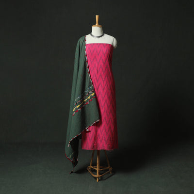 Pochampally Ikat Weave Cotton 2pc Unstitched Dress Material Kurta Set 08