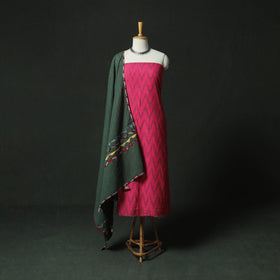 Pochampally Ikat Weave Cotton 2pc Unstitched Dress Material Kurta Set 08