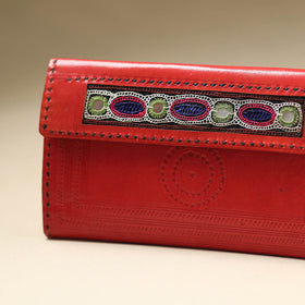Red Handcrafted Kutch Jat Embroidery Leather Wallet
