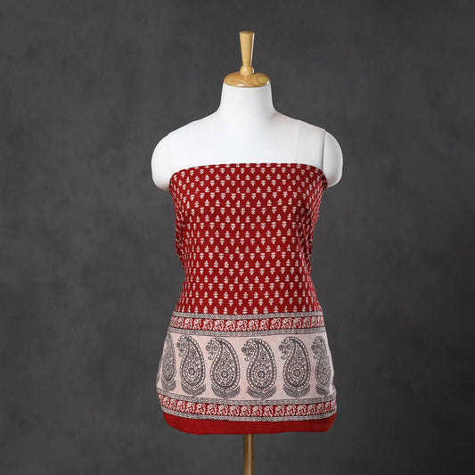 Red - Natural Dyed Cotton Bagh Print Kurta Material (2.2 m) 33