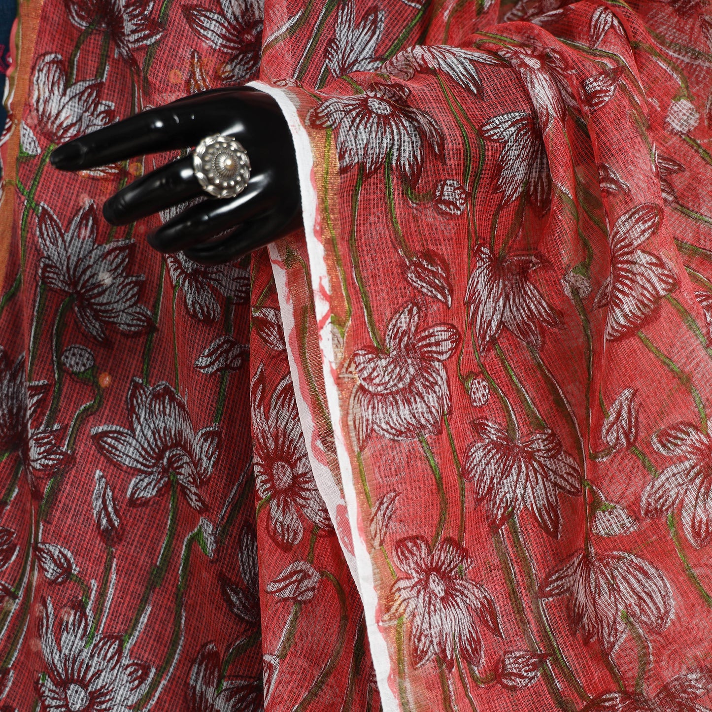 Red - kota doria cotton sanganeri floral dupatta 30