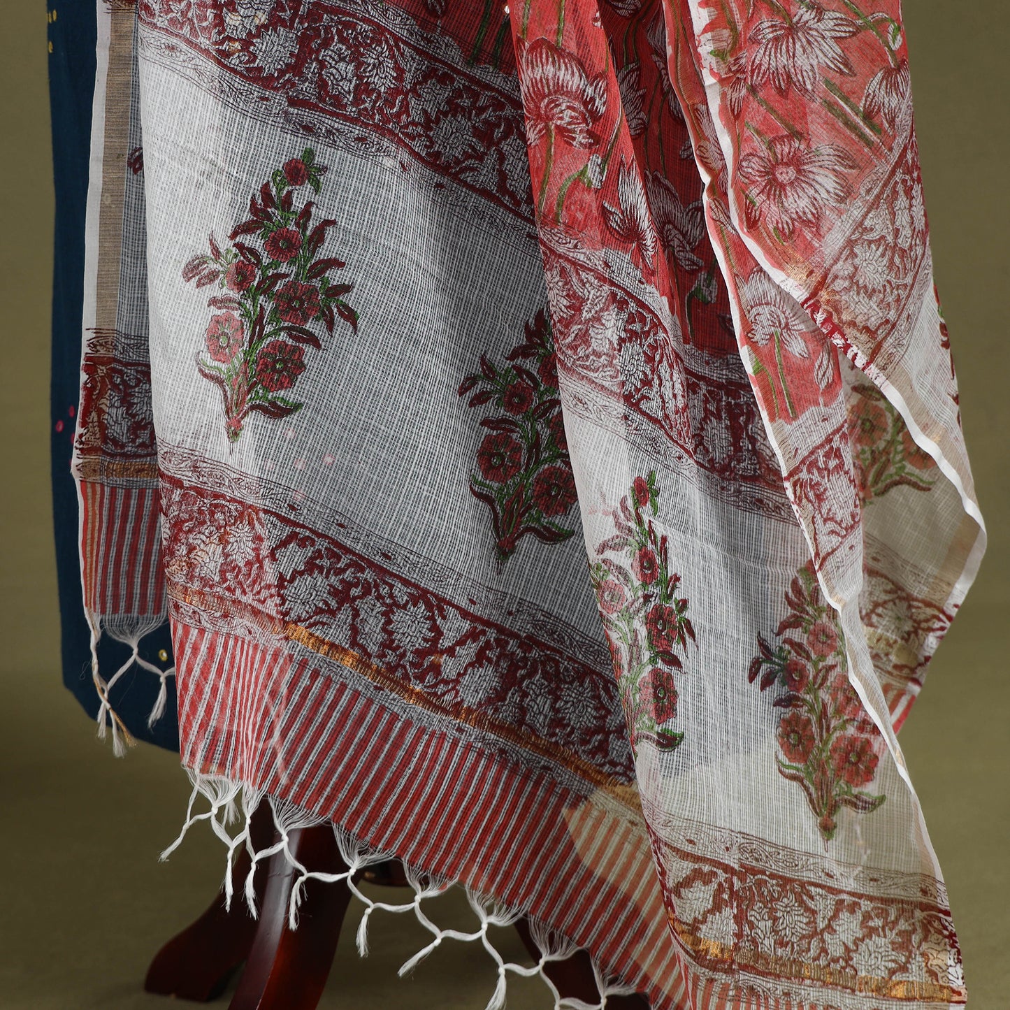 Red - kota doria cotton sanganeri floral dupatta 30
