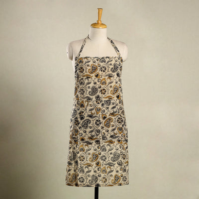 Beige - kalamkari cotton apron with pocket 21 - handcrafted