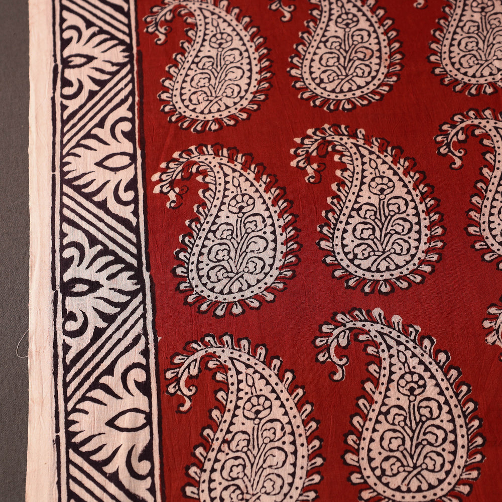 Red - Natural Dyed Bagh Block Print Mul Cotton Fabric 05