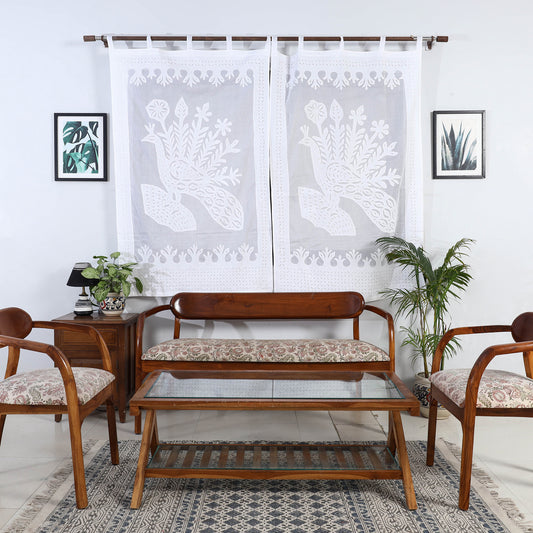 White - Applique Peacock Cutwork Cotton Window Curtain from Barmer (5 x 3.5 feet) (single piece)