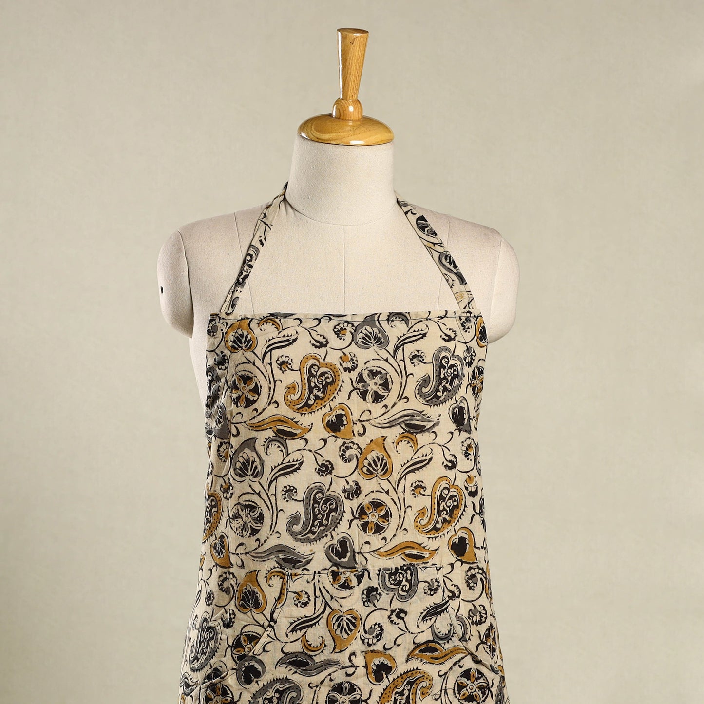Beige - kalamkari cotton apron with pocket 21 - handcrafted