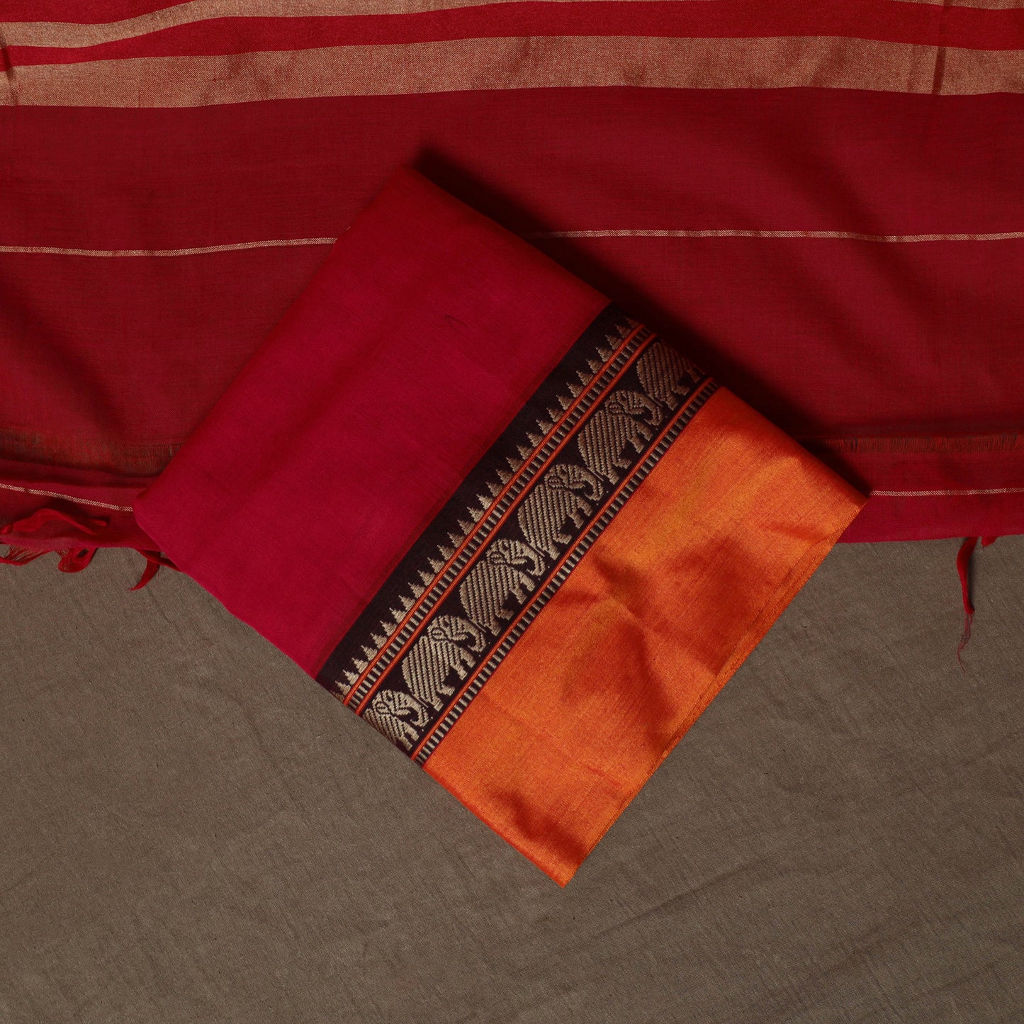 Dharwad Mercerised Cotton 3pc Unstitched Dress Material Suit Set with Woven Border 10