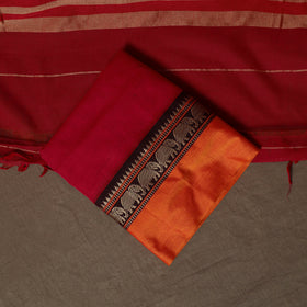 Dharwad Mercerised Cotton 3pc Unstitched Dress Material Suit Set with Woven Border 10