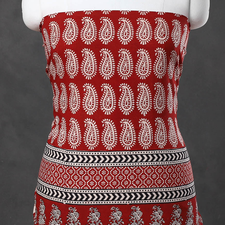 Red - Natural Dyed Cotton Bagh Print Kurta Material (2.1 m) 32