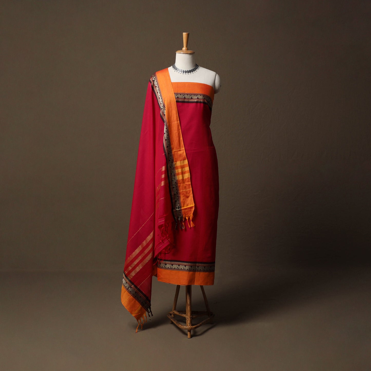 Dharwad Mercerised Cotton 3pc Unstitched Dress Material Suit Set with Woven Border 10