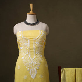 Yellow 2pc Kota Doria Cotton Lucknow Chikankari Dress Material 
