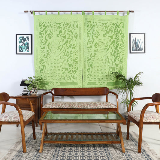 Green - Applique Queen Cutwork Cotton Window Curtain from Barmer (5 x 3.5 feet) (single piece)