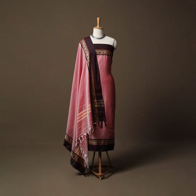 Dharwad Mercerised Cotton 3pc Unstitched Dress Material Suit Set with Woven Border 11
