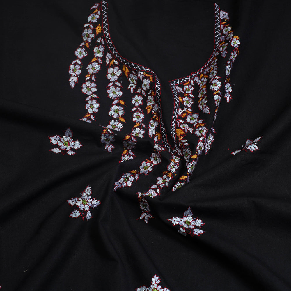 Black - Kashida Hand Embroidery Cotton Kurta Material (2.45m) 02