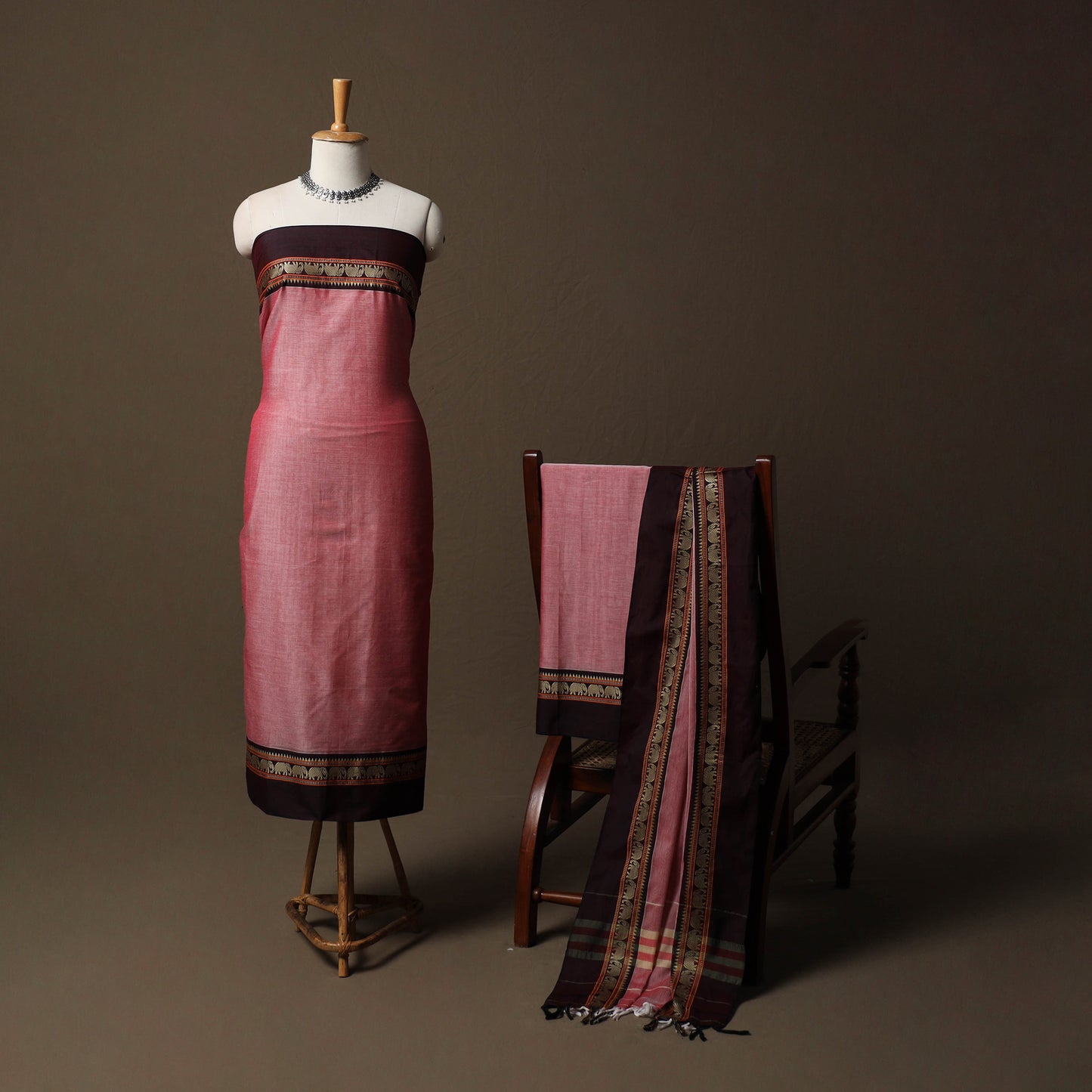 Dharwad Mercerised Cotton 3pc Unstitched Dress Material Suit Set with Woven Border 11