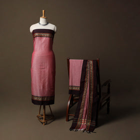Dharwad Mercerised Cotton 3pc Unstitched Dress Material Suit Set with Woven Border 11