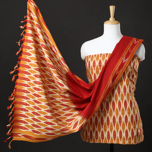 Multicolor - 3pc Pochampally Ikat Weave Handloom Cotton Suit Material Set 39