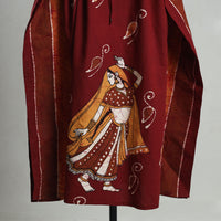 Red - Hand Batik Printed Cotton Kaftan with Tie-Up Waist (Long)