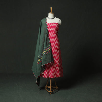 Pochampally Ikat Weave Cotton 2pc Unstitched Dress Material Kurta Set 10
