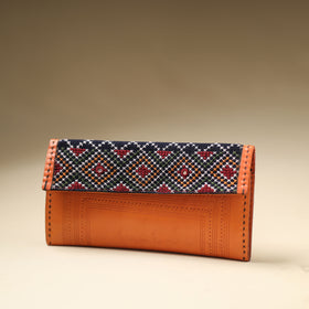 Orange Handcrafted Kutch Jat Embroidery Leather Wallet