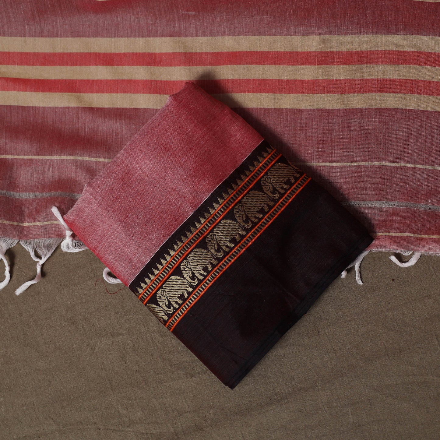 Dharwad Mercerised Cotton 3pc Unstitched Dress Material Suit Set with Woven Border 11
