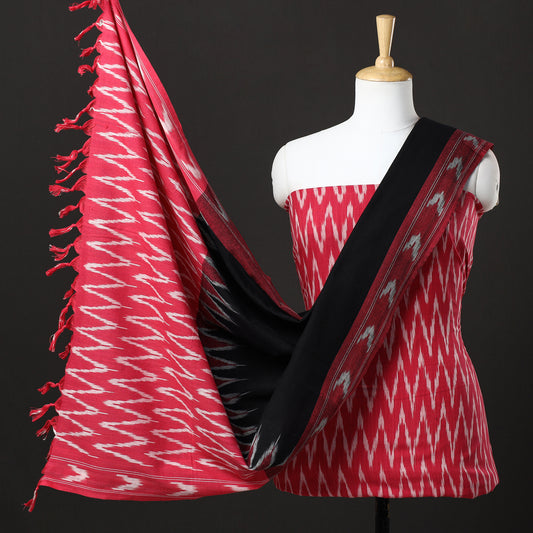 Pink - 3pc Pochampally Ikat Weave Handloom Cotton Suit Material Set 41