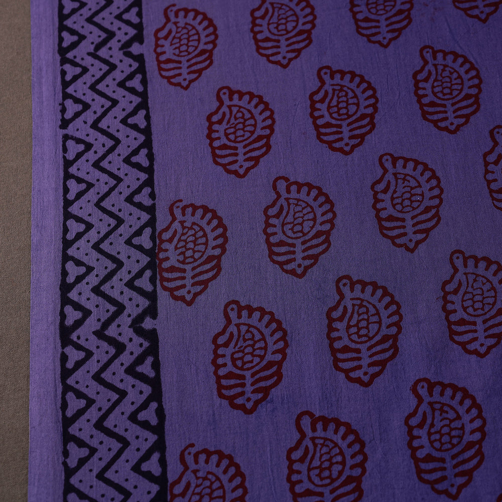 Purple - Natural Dyed Bagh Block Print Mul Cotton Fabric 08